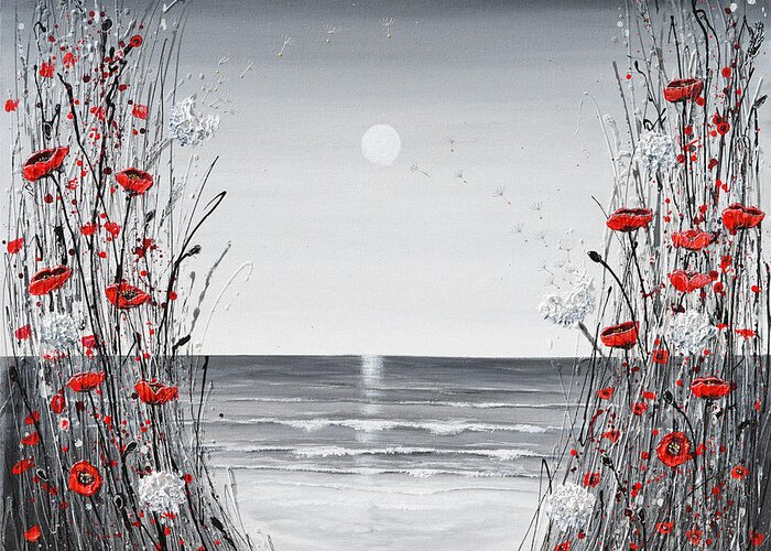 Red Poppies Greeting Card featuring the painting Hazy Summer Beach by Amanda Dagg