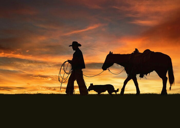 Cowboy Greeting Card featuring the digital art Heading Home by Nicole Wilde