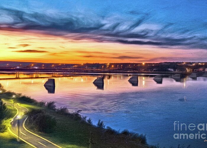 Sunset Greeting Card featuring the photograph Heading Up River at Sunset by Carol Randall