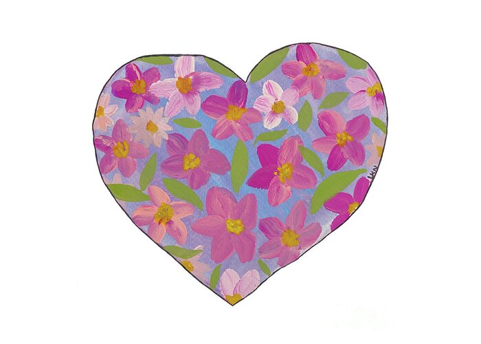 Valentine's Day Greeting Card featuring the mixed media Heart with Flowers by Lisa Neuman