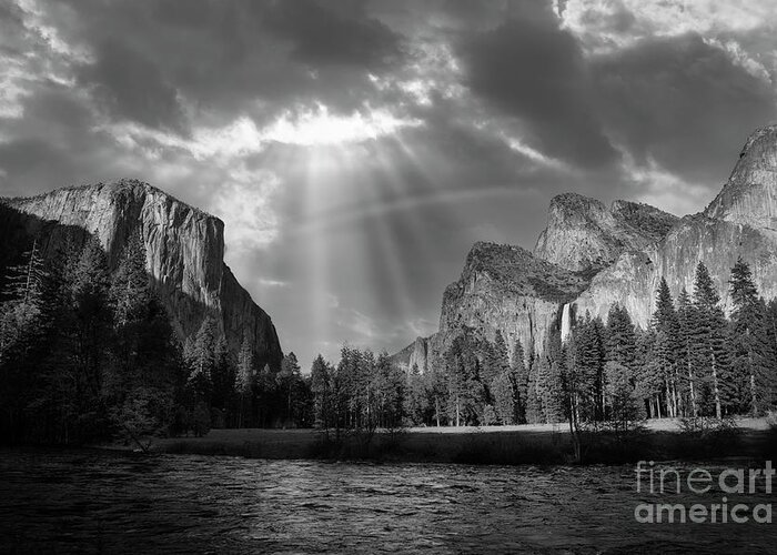 Yosemite National Park Greeting Card featuring the photograph Heaven's Gate Yosemite California BW by Chuck Kuhn