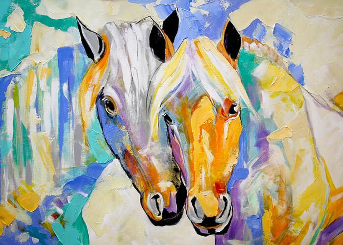 Horse Painting Greeting Card featuring the painting He'in and She'in by Laurie Pace