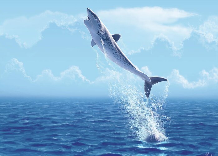 Helicoprion Greeting Card featuring the digital art Helicoprion breaching by Julius Csotonyi
