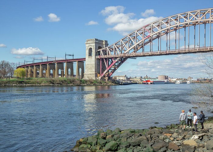Astoria Park Greeting Card featuring the photograph Hell Gate and Guys by Cate Franklyn