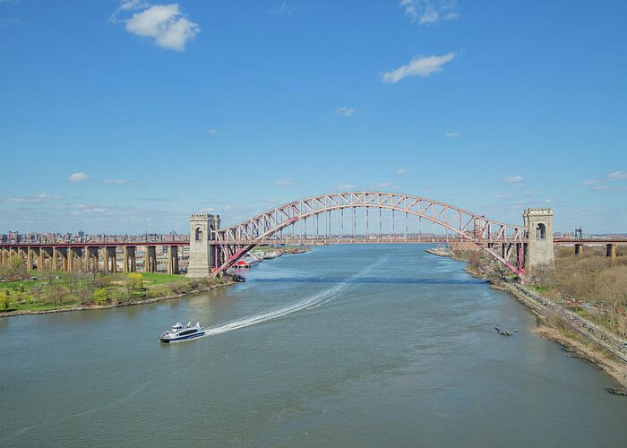 Hell Gate Bridge Greeting Card featuring the photograph Hell Gate and NYC Ferry by Cate Franklyn