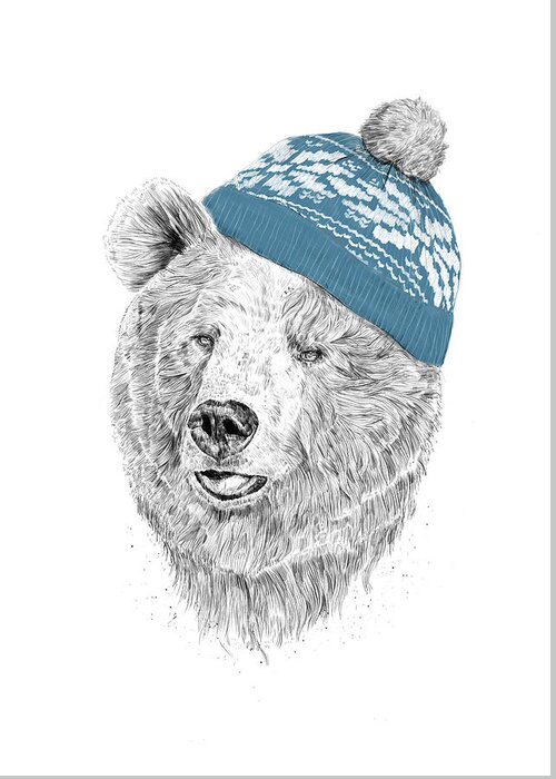 Bear Greeting Card featuring the drawing Hello Winter by Balazs Solti