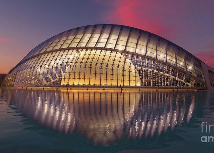 Architecture Greeting Card featuring the photograph Hemispheric Sunset, City of Arts and Sciences, Valencia by Philip Preston