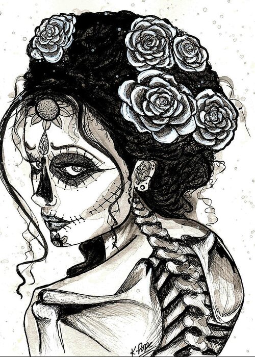 Her Greeting Card featuring the mixed media HER Sugar Skull by Kenneth Pope