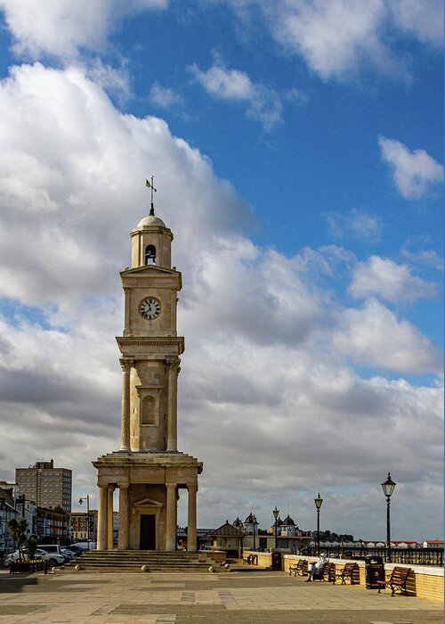 Seaside Greeting Card featuring the photograph Herne Bay Clock Tower by Shirley Mitchell