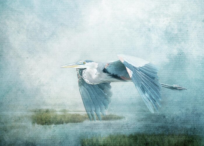 Great Blue Heron Greeting Card featuring the mixed media Heron Blue by Ed Taylor