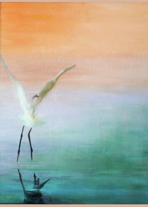 Heron Greeting Card featuring the painting Heron Landing by Tracy Hutchinson