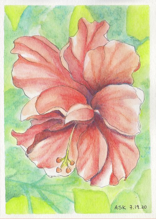 Hibiscus Greeting Card featuring the painting Hibiscus for Peggy by Anne Katzeff