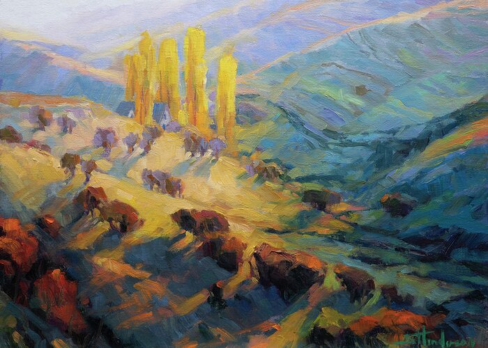 Landscape Greeting Card featuring the painting Hidden Homestead by Steve Henderson