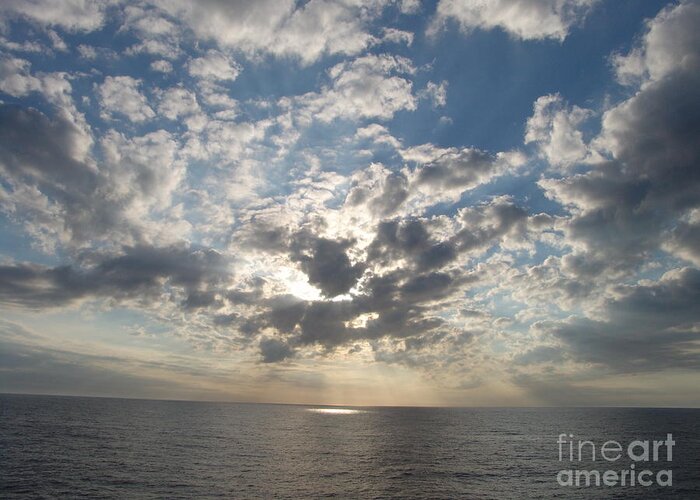 #gulfofmexico #underway #highseas #evening #dusk #sunset #clouds #cloudy #blueskies #sprucewoodstudios Greeting Card featuring the photograph Hiding in the Sky Cotton by Charles Vice