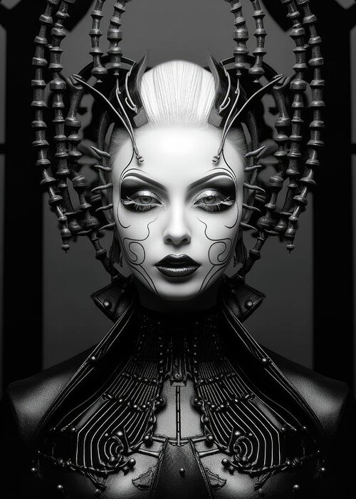 Woman Greeting Card featuring the digital art High Fashion Model 01 Dark Goth Woman by Matthias Hauser
