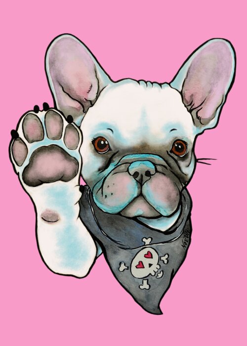 French Bulldog Greeting Card featuring the digital art High Five French Bulldog White by Jindra Noewi