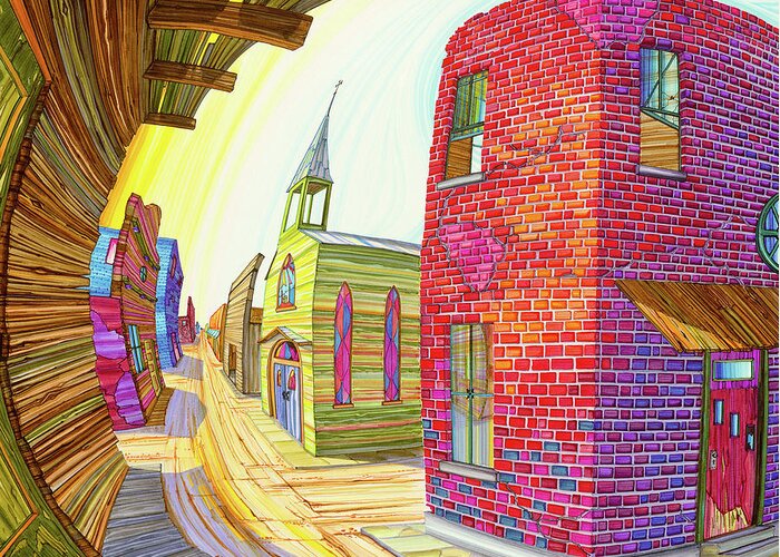 Plains Greeting Card featuring the drawing High Plains Townscape by Scott Kirby