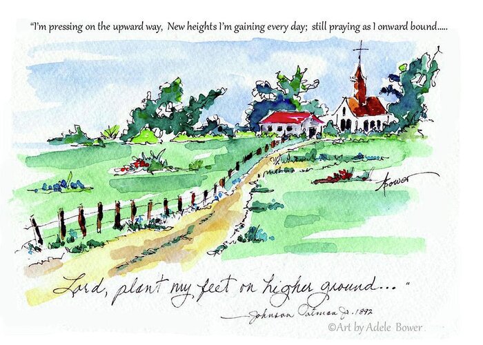 Christian Greeting Card featuring the painting Higher Ground by Adele Bower