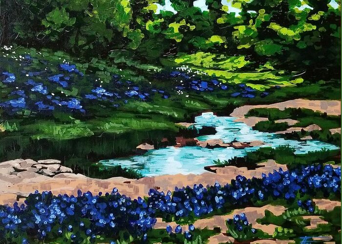 Bluebonnet Greeting Card featuring the painting Hill Country by Allison Fox