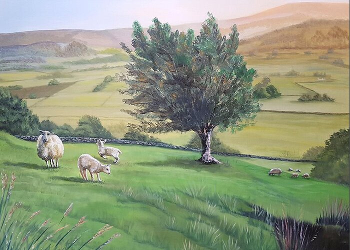 Lambs Greeting Card featuring the painting Hillside Nursery by Connie Rish