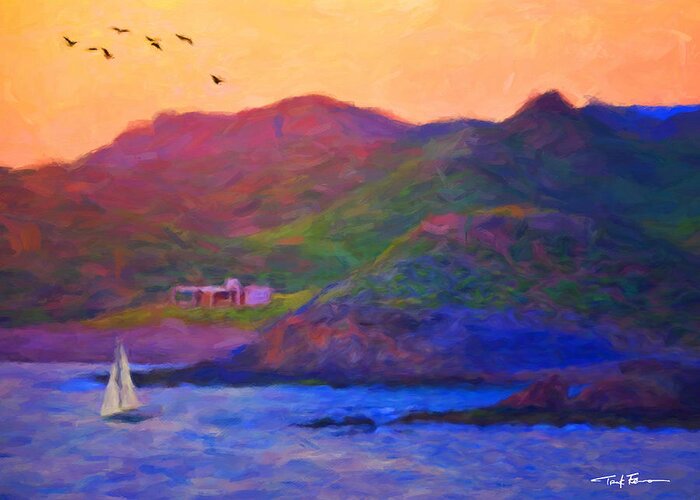 Landscape Greeting Card featuring the painting Himalaya Bay, Senora, Mexico by Trask Ferrero