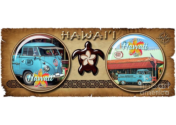 Hawaiian Coffee Mug Design Greeting Card featuring the photograph Historic Haleiwa VW Surf Bug Hawaiian Style Coffee Mug Design by Aloha Art