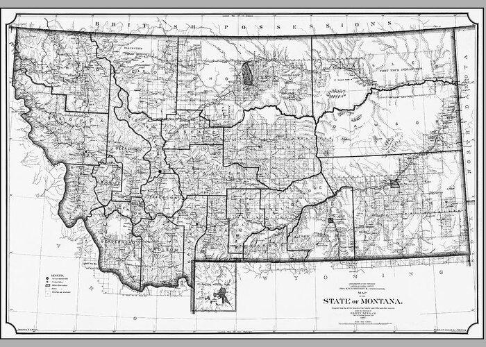 Montana Greeting Card featuring the photograph Historical Map State of Montana 1897 Black and White by Carol Japp