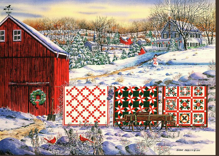 Red Barn Greeting Card featuring the painting Holiday Airing by Diane Phalen