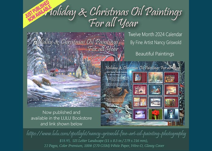 2024 Greeting Card featuring the painting Holiday and Christams Oil Paintings For All Year 2024 Calendar by Nancy Griswold
