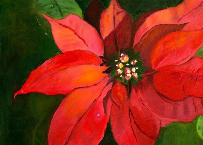 Poinsettia Greeting Card featuring the painting Holiday Dancer by Juliette Becker