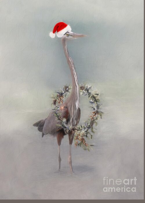 Heron With Santa Hat Greeting Card featuring the digital art Holiday Heron by Jayne Carney