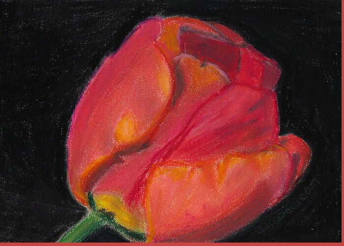 Flower Greeting Card featuring the drawing Holland Hand Drawn Oil Pastel Tulip by Ali Baucom