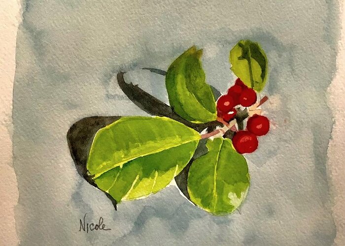 Holly Greeting Card featuring the painting Holly Berries by Nicole Curreri
