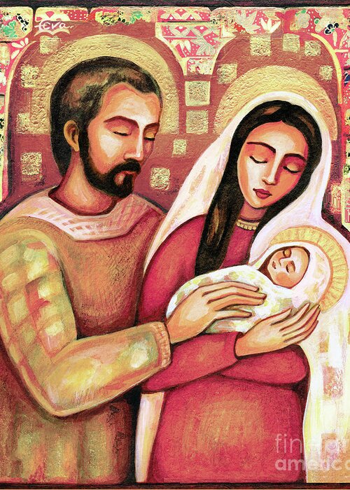 Holy Family Greeting Card featuring the painting Holy Family by Eva Campbell