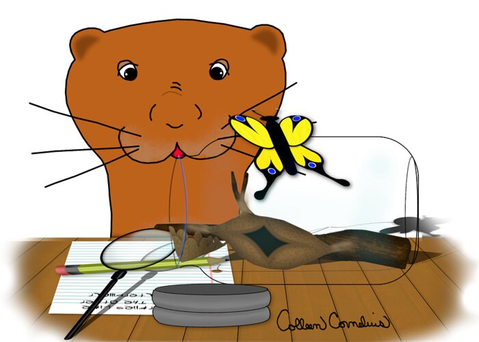 Oliver The Otter Greeting Card featuring the digital art Homeschooling Oliver The Otter - The Butterfly by Colleen Cornelius