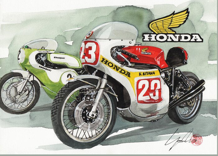 Honda Greeting Card featuring the painting Honda CB500R by Yoshiharu Miyakawa