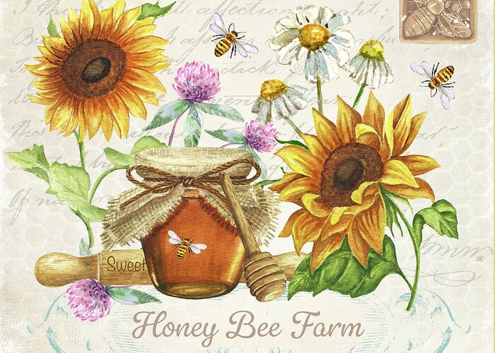 Bee Greeting Card featuring the painting Honey Bee Farm A by Jean Plout