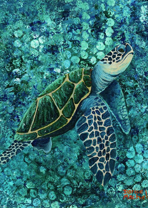 Animal Greeting Card featuring the painting Honu In The Deep Blue Sea by Darice Machel McGuire