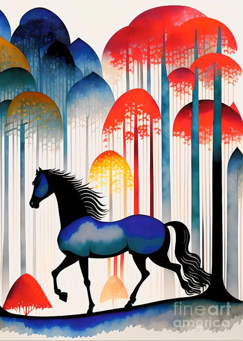 Abstract Greeting Card featuring the digital art Horse In The Forest - 3 by Philip Preston