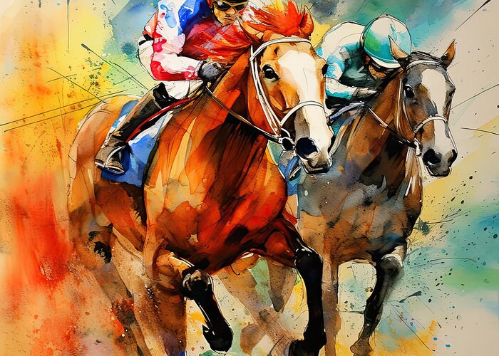 Horse Racing Greeting Card featuring the digital art Horse Racing II by Lourry Legarde