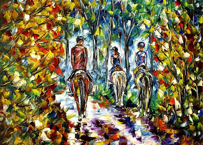 Family Ride Greeting Card featuring the painting Horseback Ride by Mirek Kuzniar