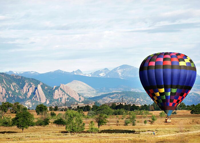 Hot Air Balloon Greeting Card featuring the photograph Hot Air Balloon with Mountains by Marilyn Hunt