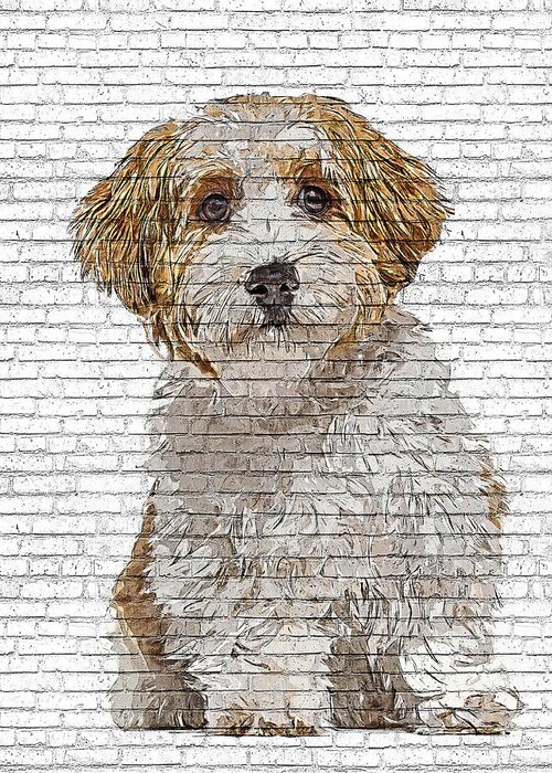 Angel Greeting Card featuring the painting How Cute, Havanese Puppy Dog - Brick Block Background by Custom Pet Portrait Art Studio