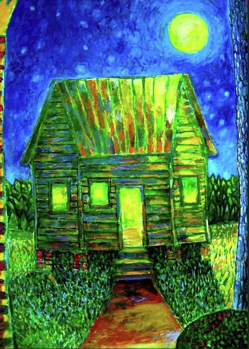 Blue Greeting Card featuring the painting How High The Moon by Joe Roache