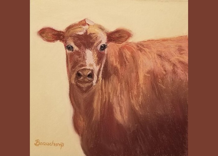 Cow Greeting Card featuring the pastel How Now Brown Cow by Nancy Beauchamp