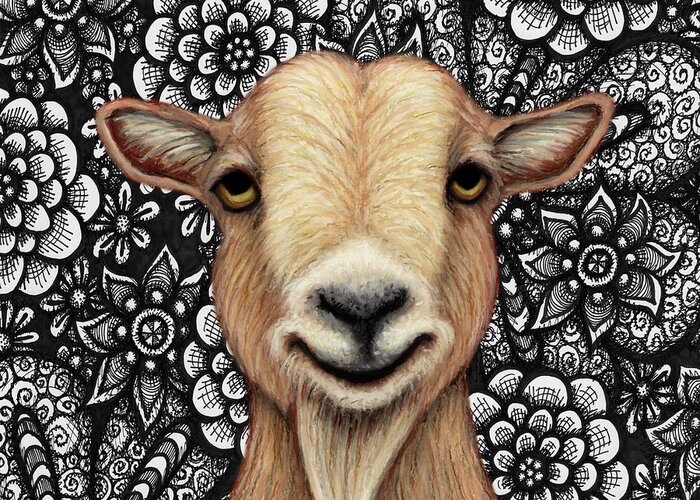 Nigerian Dwarf Goat Greeting Card featuring the painting Howie Floral Tapestry by Amy E Fraser
