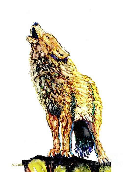Wolf Greeting Card featuring the painting Howling by Jan Killian