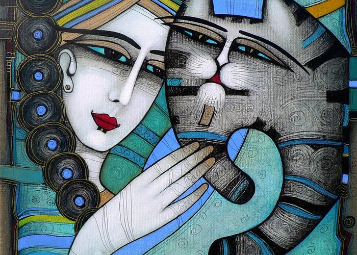 Girl Greeting Card featuring the painting HUG by Albena Vatcheva