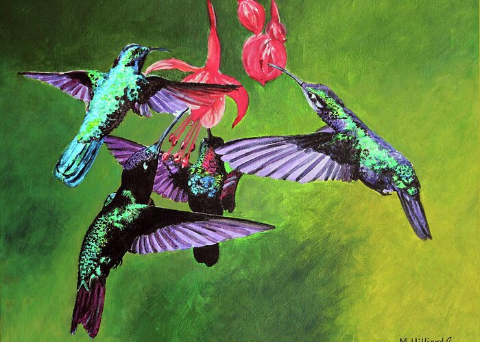 Hummingbird Greeting Card featuring the painting Hummingbird Cafe 2 by Marilyn Borne
