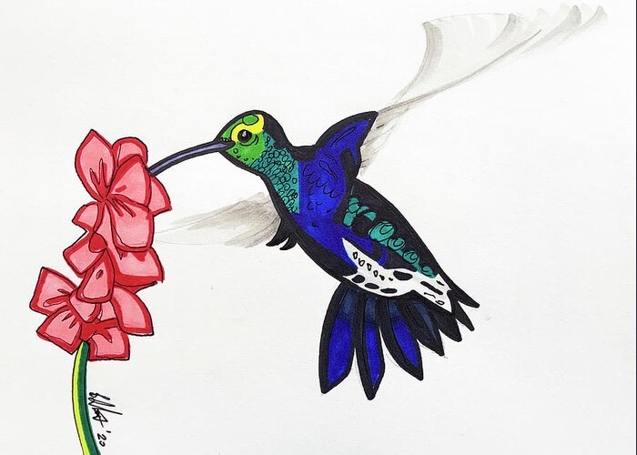 Hummingbird Greeting Card featuring the drawing Hummingbird by Creative Spirit